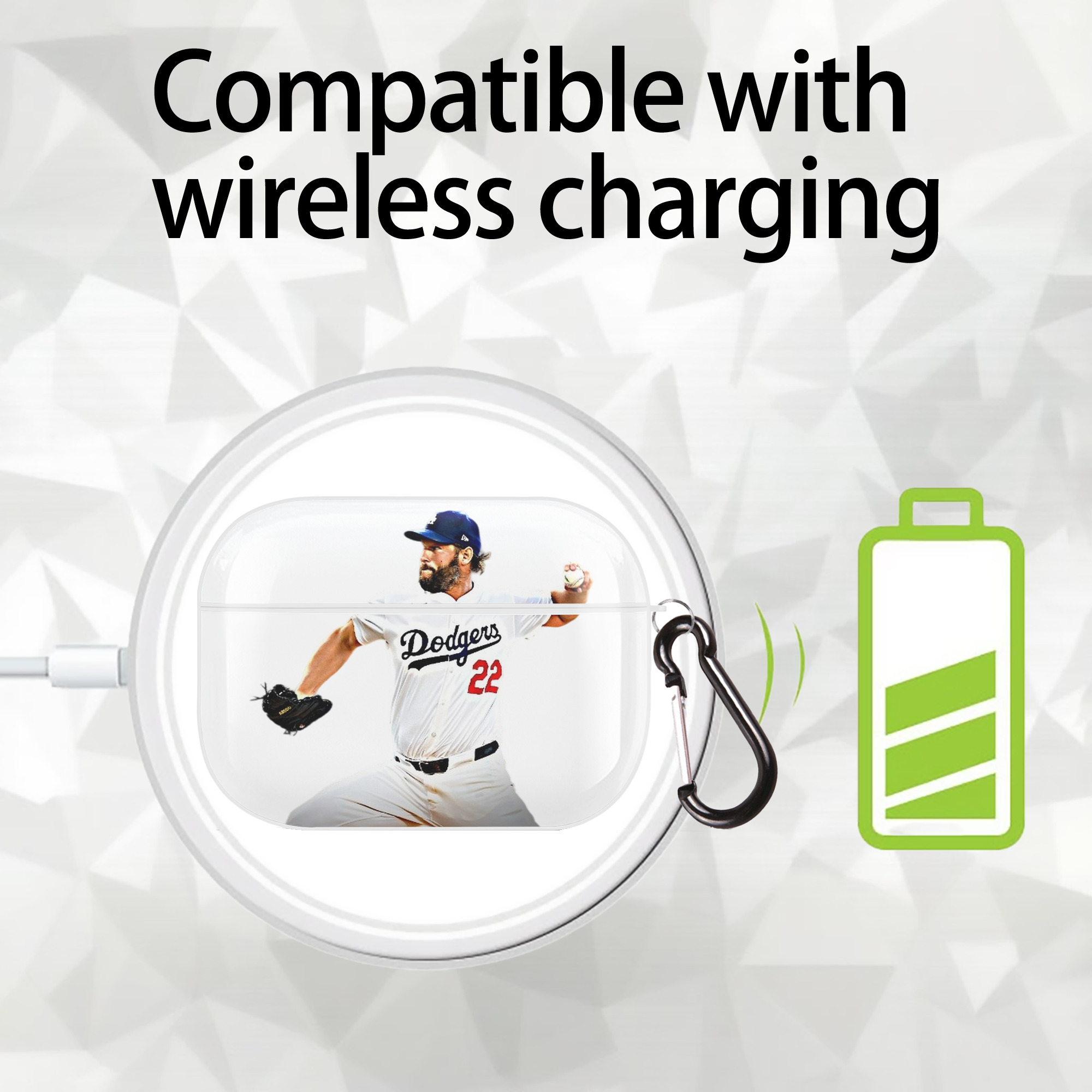 Clayton Kershaw  9 AirPods Pro Hard Case White With Keychain, Durable Flexible PC, Precise Cutouts, Anti-Fingerprint, Yellowing & Scratch Resistant, Full Protection, Washable