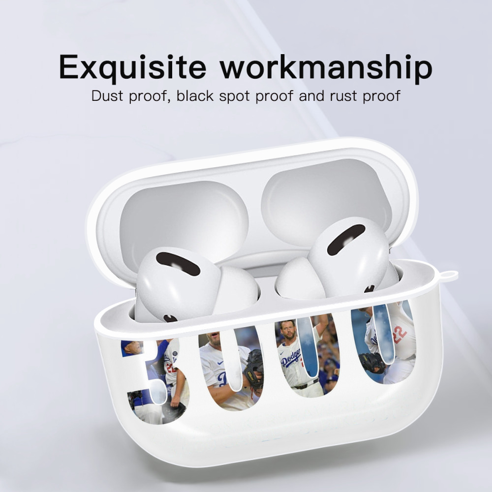 Clayton Kershaw 10 AirPods Pro Hard Case White With Keychain, Durable Flexible PC, Precise Cutouts, Anti-Fingerprint, Yellowing & Scratch Resistant, Full Protection, Washable