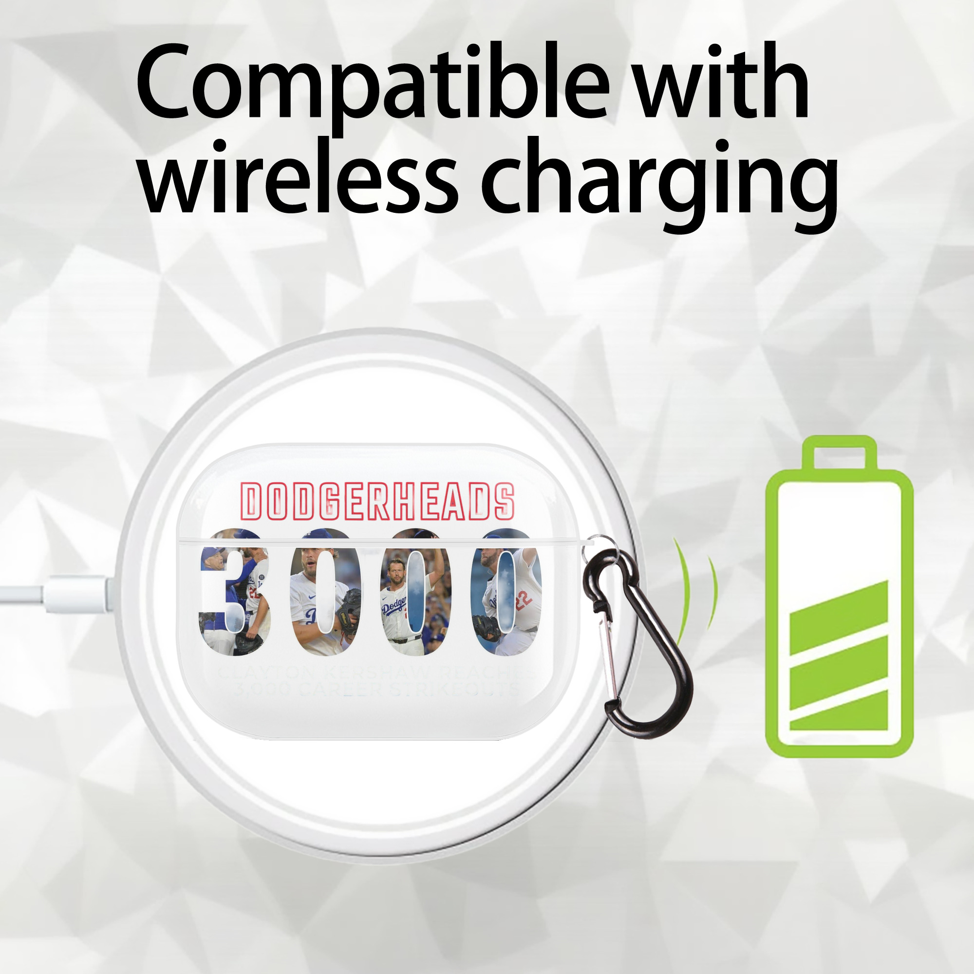 Clayton Kershaw 10 AirPods Pro Hard Case White With Keychain, Durable Flexible PC, Precise Cutouts, Anti-Fingerprint, Yellowing & Scratch Resistant, Full Protection, Washable