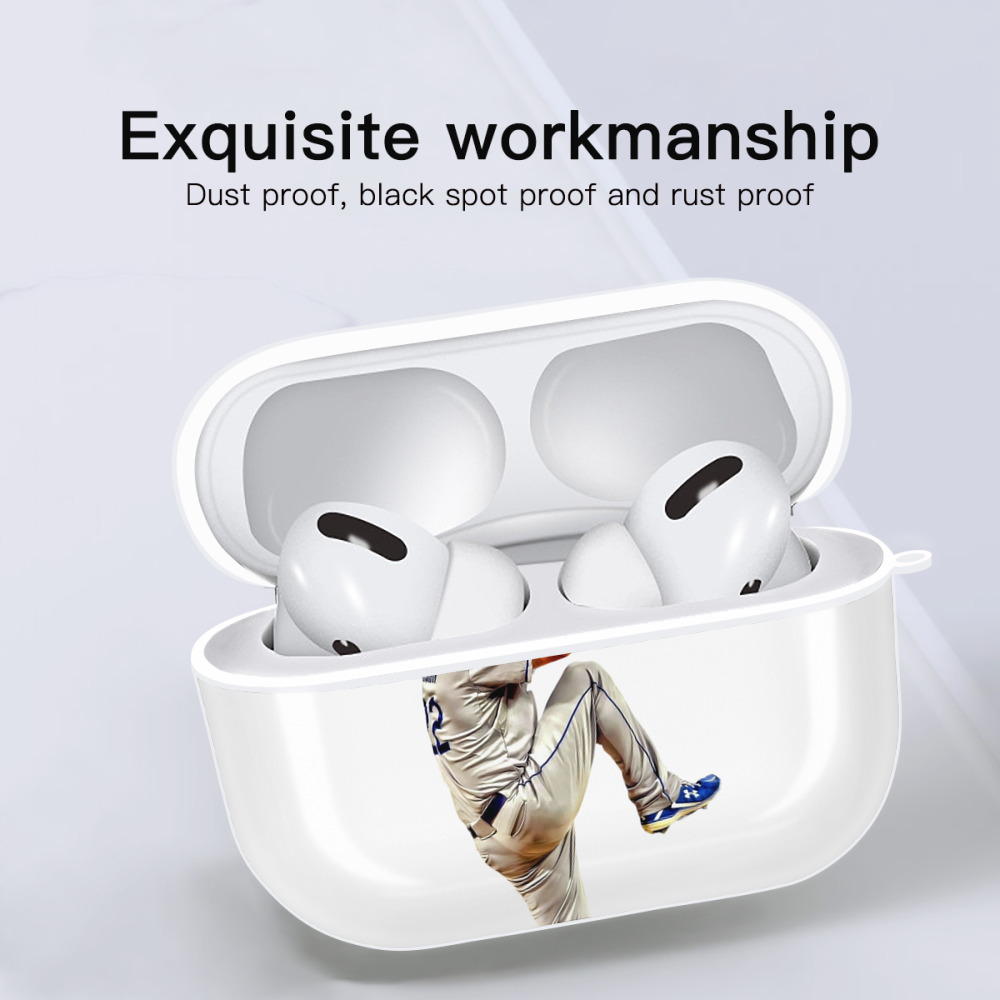 Clayton Kershaw 11 AirPods Pro Hard Case White With Keychain, Durable Flexible PC, Precise Cutouts, Anti-Fingerprint, Yellowing & Scratch Resistant, Full Protection, Washable