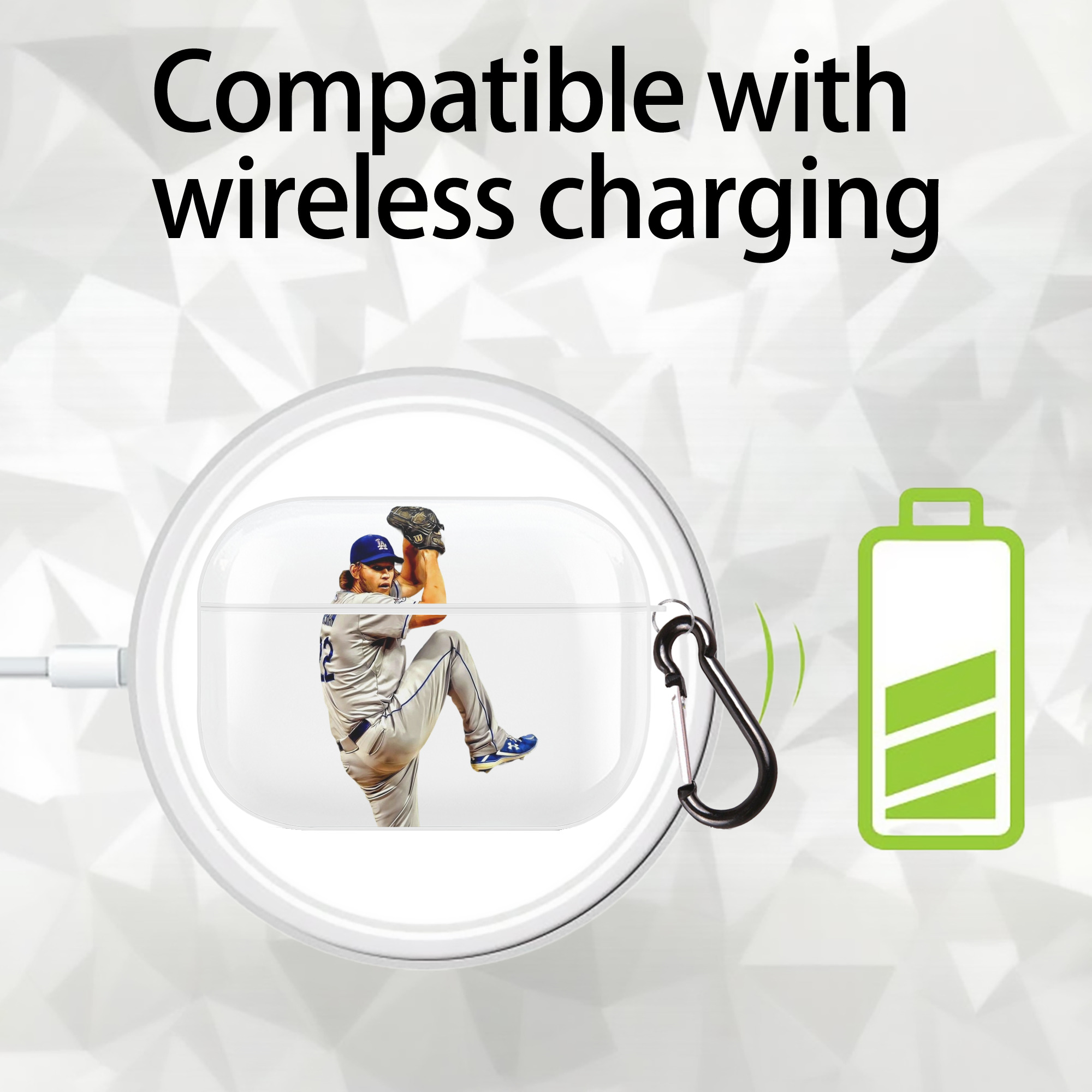 Clayton Kershaw 11 AirPods Pro Hard Case White With Keychain, Durable Flexible PC, Precise Cutouts, Anti-Fingerprint, Yellowing & Scratch Resistant, Full Protection, Washable