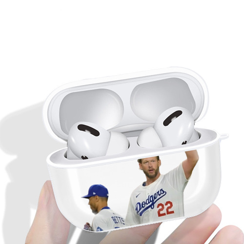 Clayton Kershaw 13 AirPods Pro Hard Case White With Keychain, Durable Flexible PC, Precise Cutouts, Anti-Fingerprint, Yellowing & Scratch Resistant, Full Protection, Washable