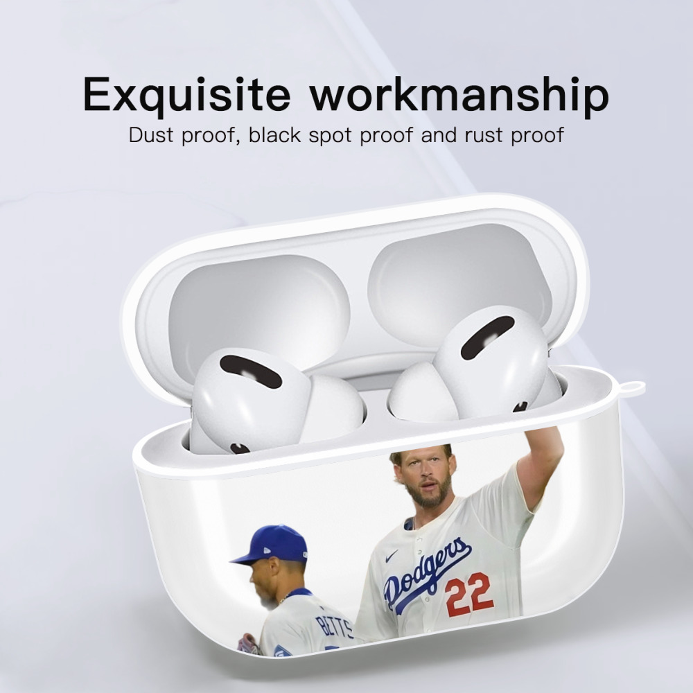 Clayton Kershaw 13 AirPods Pro Hard Case White With Keychain, Durable Flexible PC, Precise Cutouts, Anti-Fingerprint, Yellowing & Scratch Resistant, Full Protection, Washable