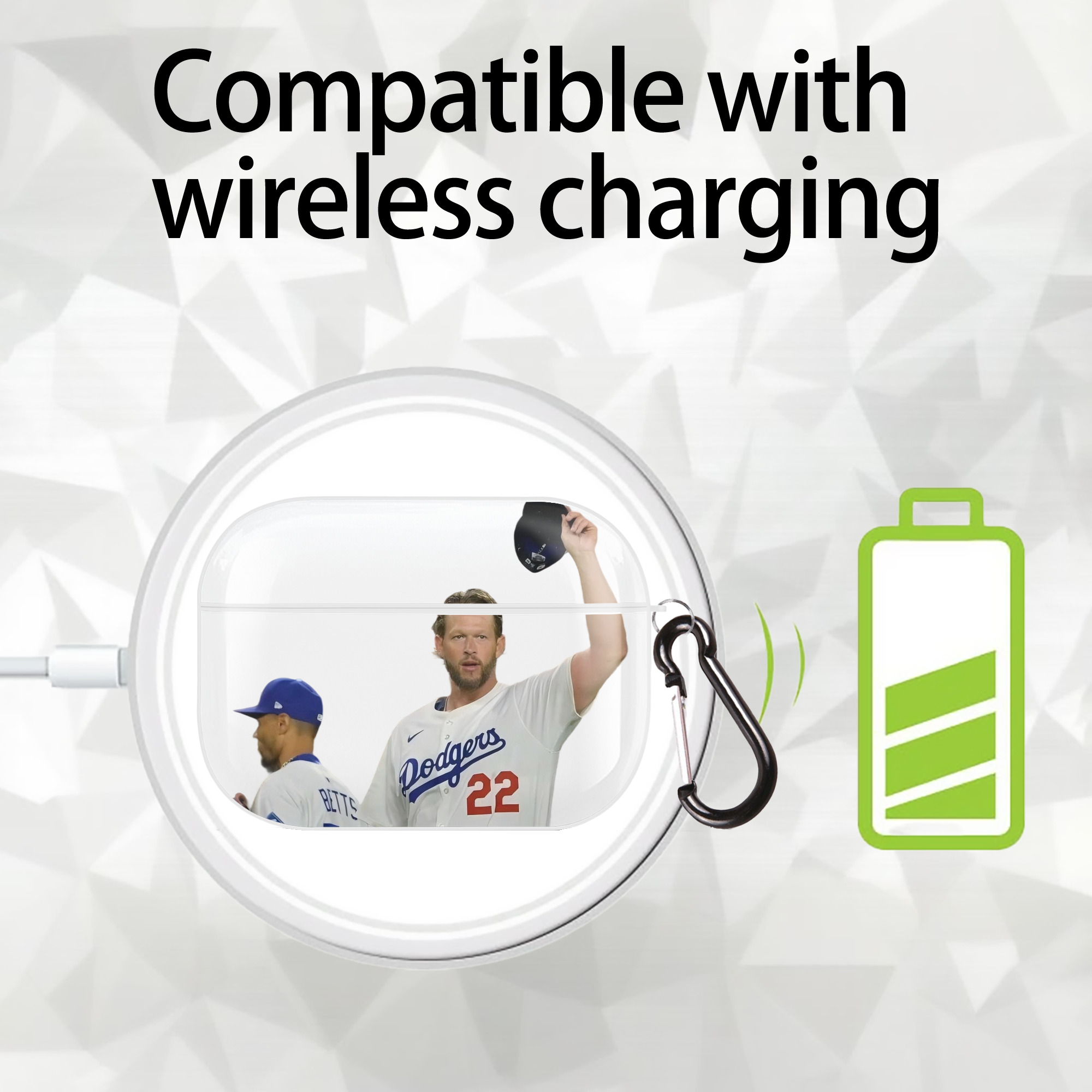 Clayton Kershaw 13 AirPods Pro Hard Case White With Keychain, Durable Flexible PC, Precise Cutouts, Anti-Fingerprint, Yellowing & Scratch Resistant, Full Protection, Washable