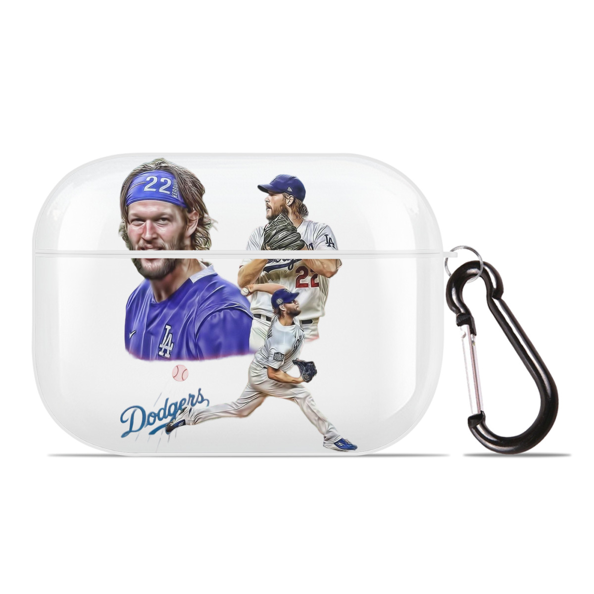 Clayton Kershaw 6 AirPods Pro Hard Case White With Keychain, Durable Flexible PC, Precise Cutouts, Anti-Fingerprint, Yellowing & Scratch Resistant, Full Protection, Washable