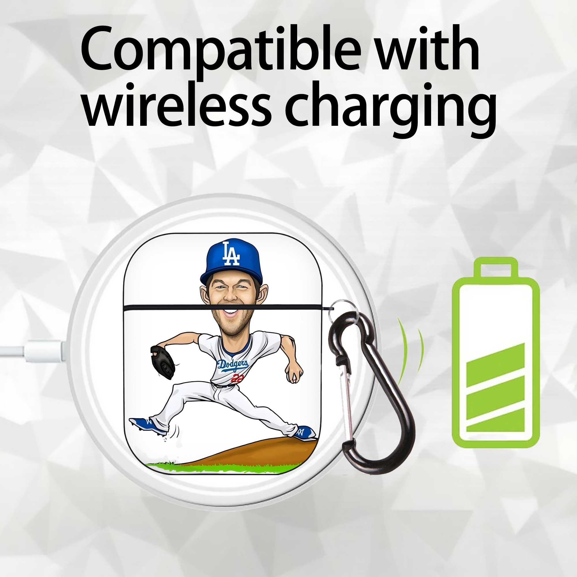 Clayton Kershaw  1 AirPods 2 Case Hard Shell Black, Flexible PC Material, Precise Cutouts, Full Protection, Anti-Fingerprint, Washable, Includes Keychain – Durable & Slim Design