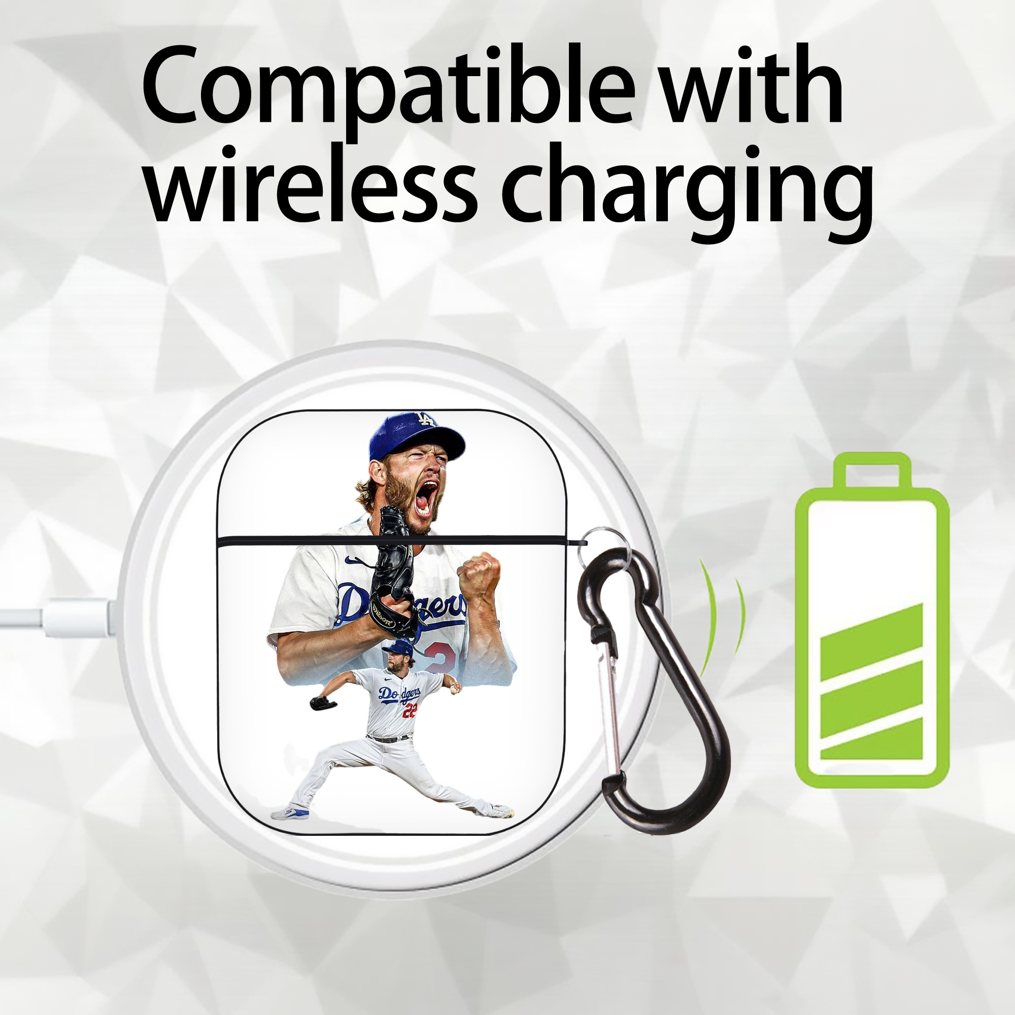 Clayton Kershaw 2 AirPods 2 Case Hard Shell Black, Flexible PC Material, Precise Cutouts, Full Protection, Anti-Fingerprint, Washable, Includes Keychain – Durable & Slim Design