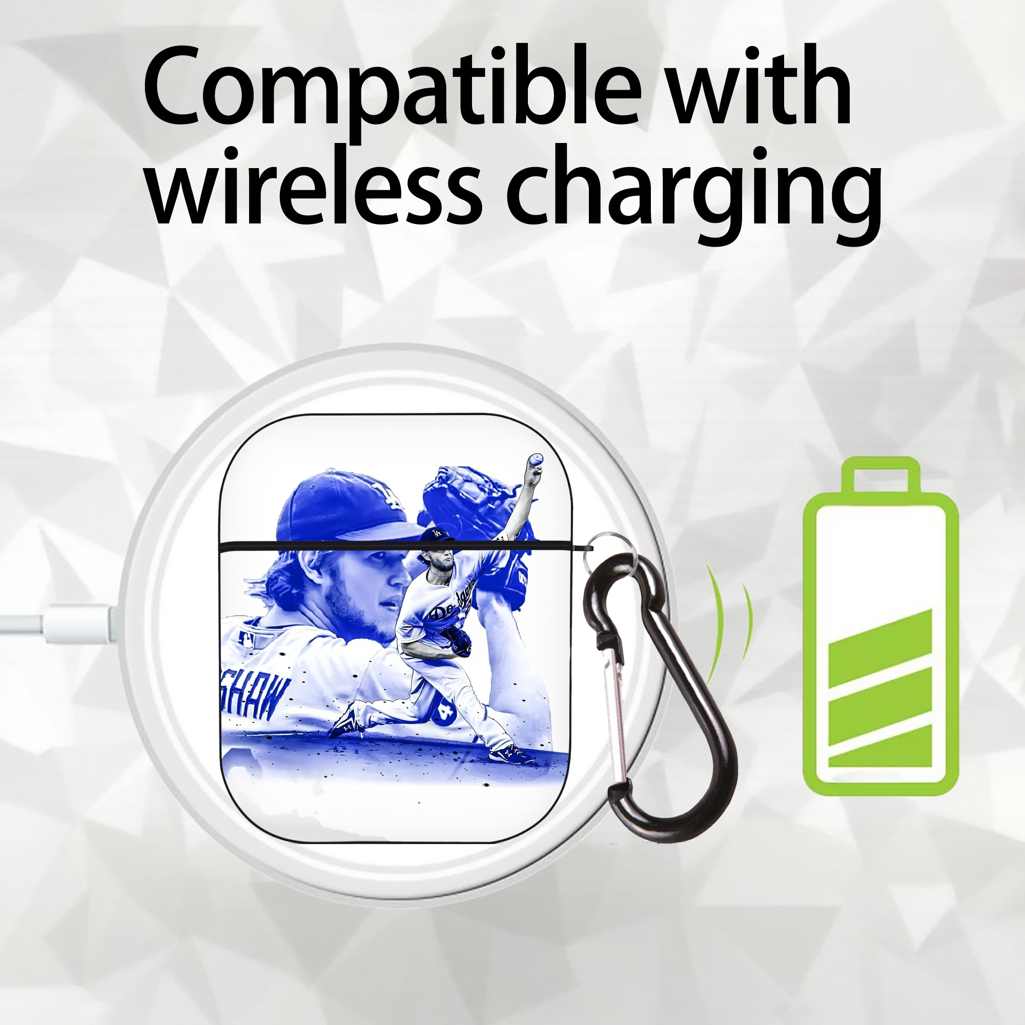 Clayton Kershaw 3 AirPods 2 Case Hard Shell Black, Flexible PC Material, Precise Cutouts, Full Protection, Anti-Fingerprint, Washable, Includes Keychain – Durable & Slim Design