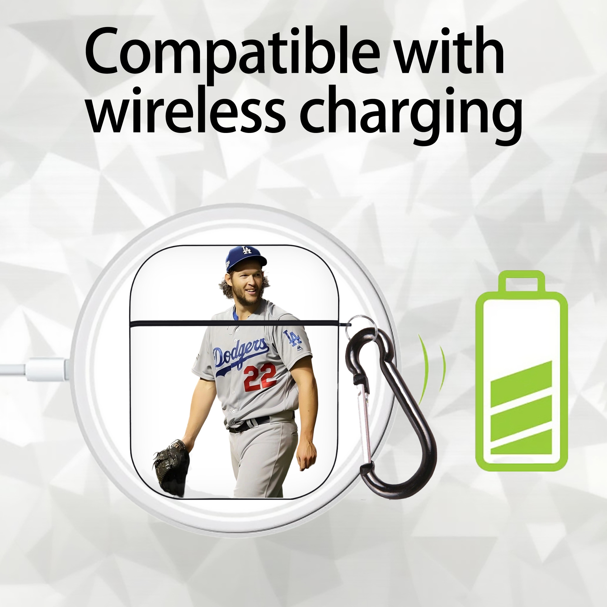 Clayton Kershaw 5 AirPods 2 Case Hard Shell Black, Flexible PC Material, Precise Cutouts, Full Protection, Anti-Fingerprint, Washable, Includes Keychain – Durable & Slim Design