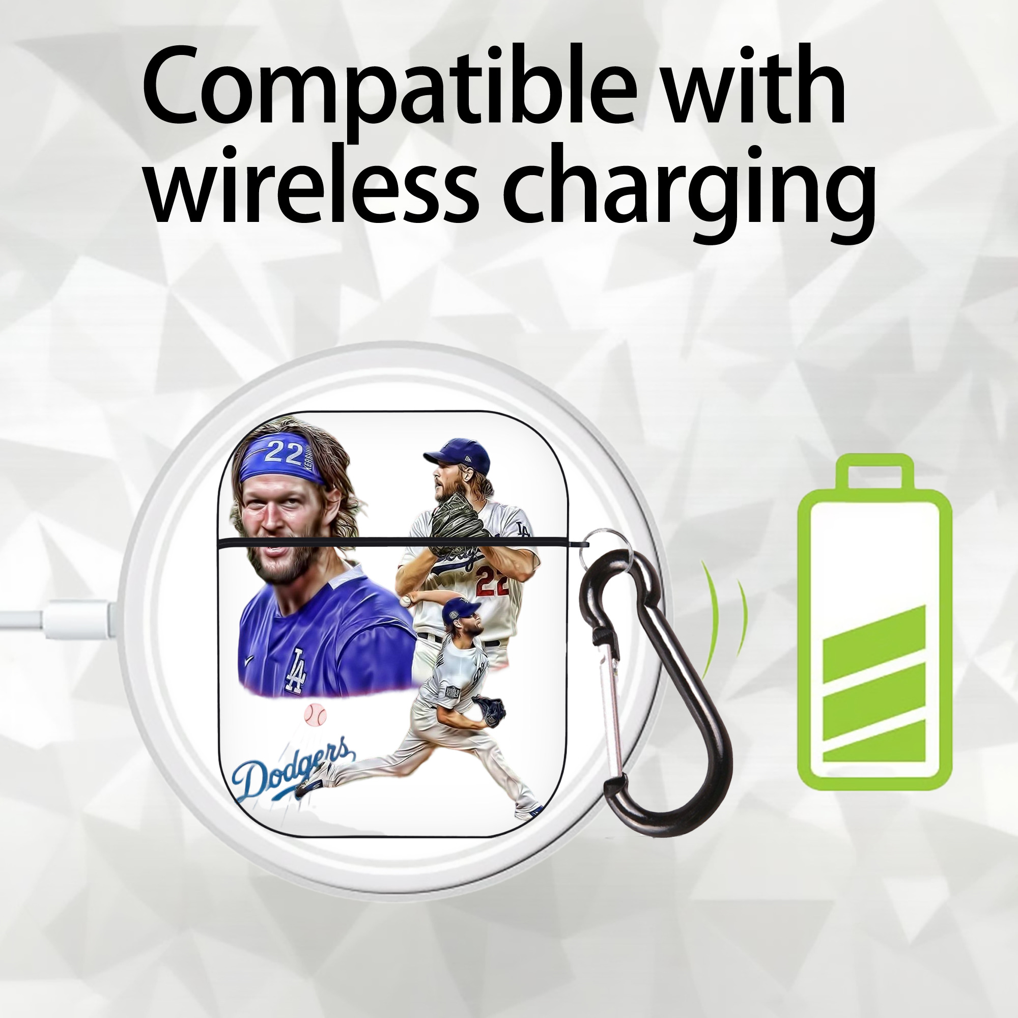 Clayton Kershaw 6 AirPods 2 Case Hard Shell Black, Flexible PC Material, Precise Cutouts, Full Protection, Anti-Fingerprint, Washable, Includes Keychain – Durable & Slim Design