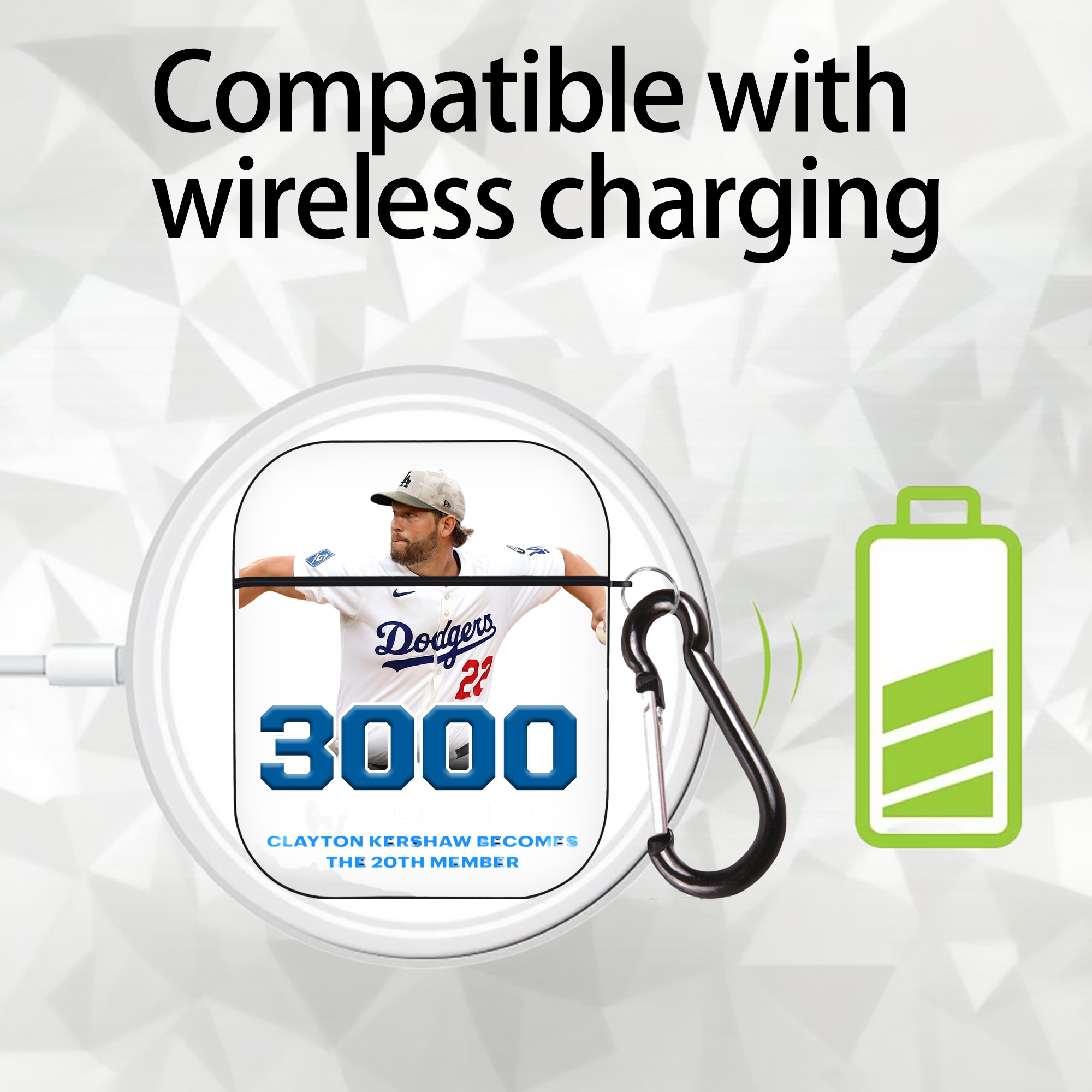 Clayton Kershaw 7 AirPods 2 Case Hard Shell Black, Flexible PC Material, Precise Cutouts, Full Protection, Anti-Fingerprint, Washable, Includes Keychain – Durable & Slim Design