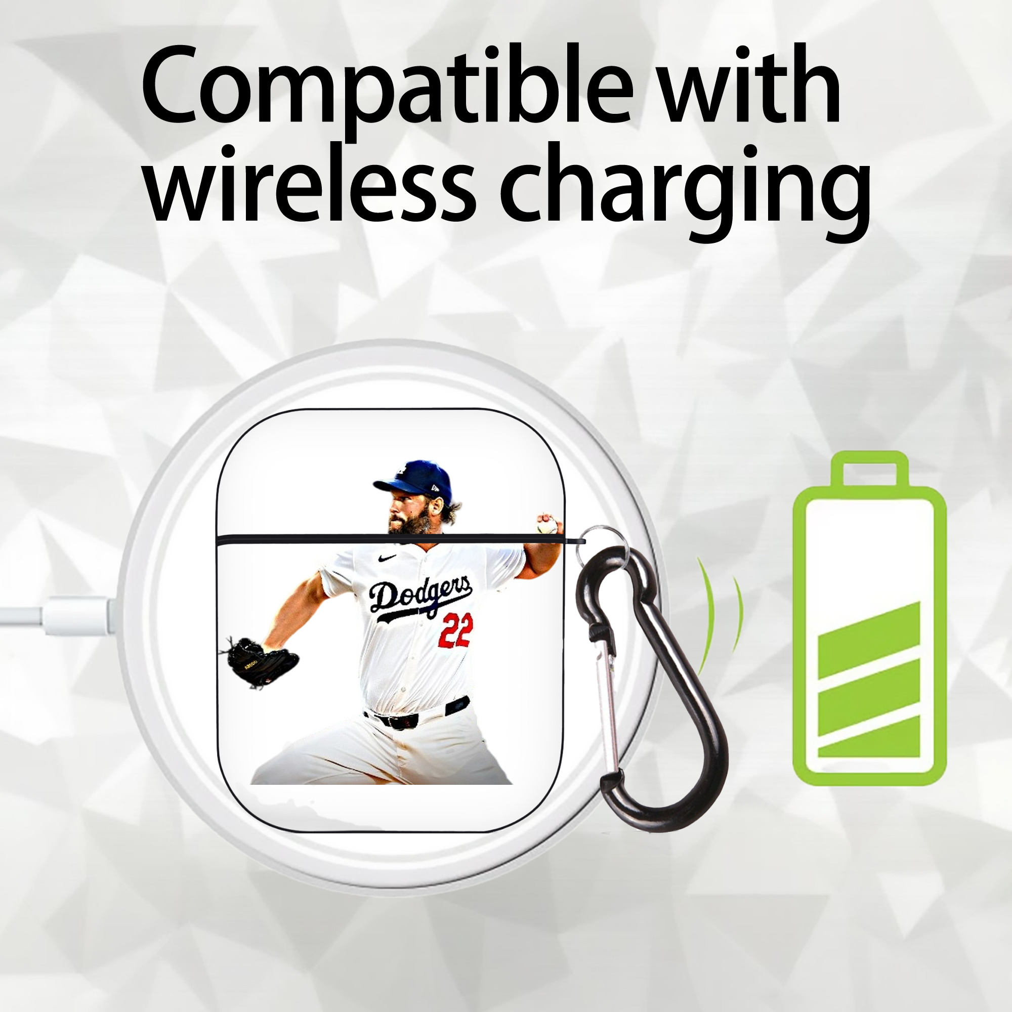 Clayton Kershaw  9 AirPods 2 Case Hard Shell Black, Flexible PC Material, Precise Cutouts, Full Protection, Anti-Fingerprint, Washable, Includes Keychain – Durable & Slim Design