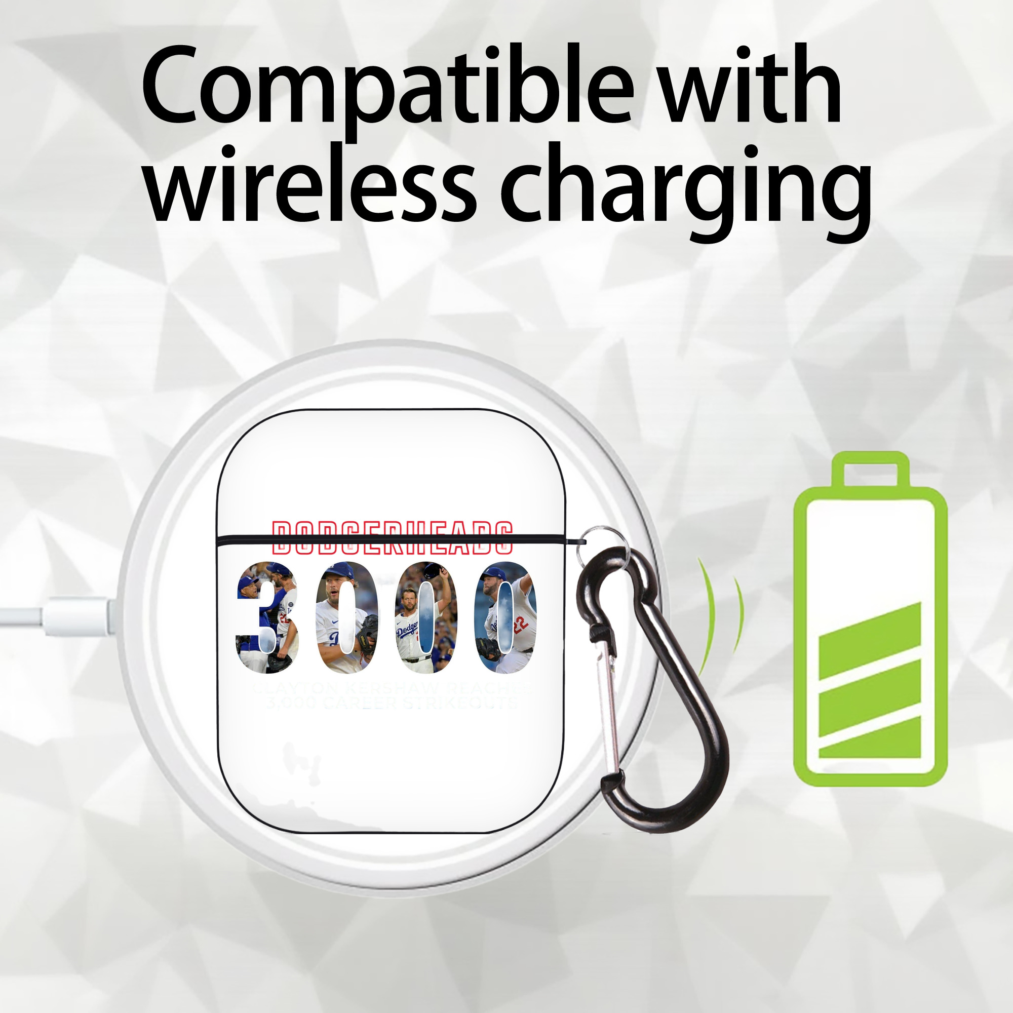 Clayton Kershaw 10 AirPods 2 Case Hard Shell Black, Flexible PC Material, Precise Cutouts, Full Protection, Anti-Fingerprint, Washable, Includes Keychain – Durable & Slim Design