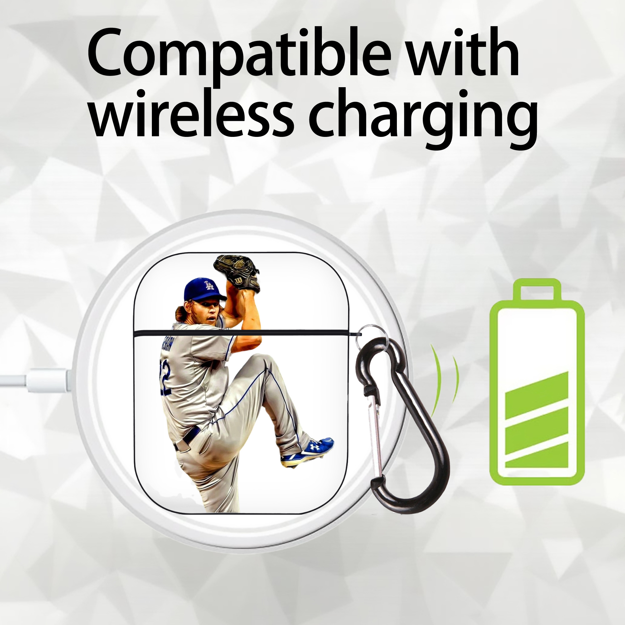 Clayton Kershaw 11 AirPods 2 Case Hard Shell Black, Flexible PC Material, Precise Cutouts, Full Protection, Anti-Fingerprint, Washable, Includes Keychain – Durable & Slim Design