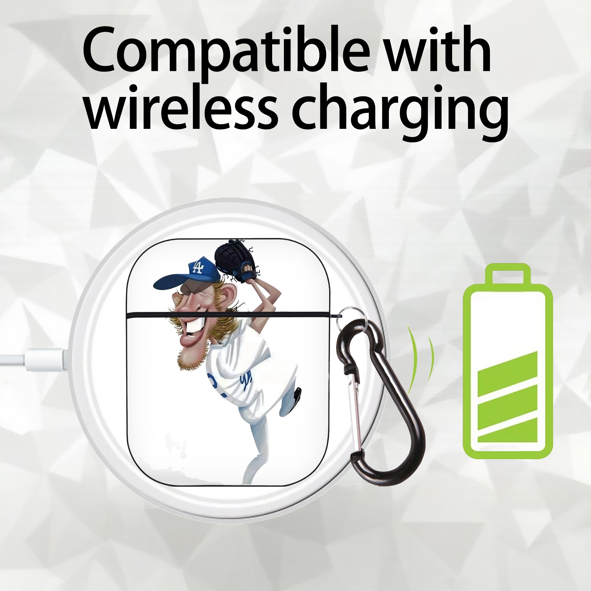 Clayton Kershaw  12 AirPods 2 Case Hard Shell Black, Flexible PC Material, Precise Cutouts, Full Protection, Anti-Fingerprint, Washable, Includes Keychain – Durable & Slim Design