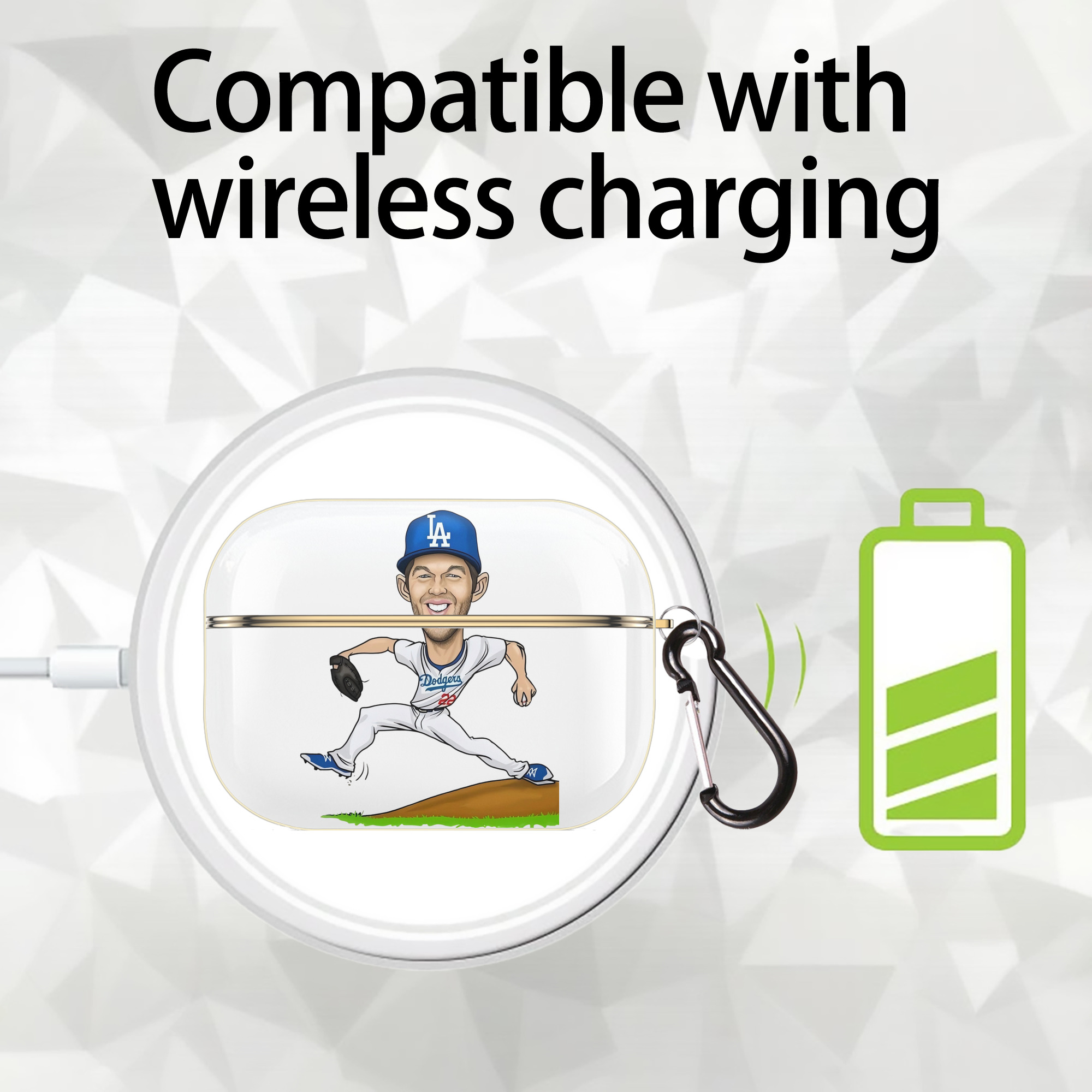 Clayton Kershaw  1 Luxury Gold AirPods Pro Case With Keychain, Flexible PC Material, Full Protection, Precise Cutouts, Anti-Fingerprint, Washable, Durable Design