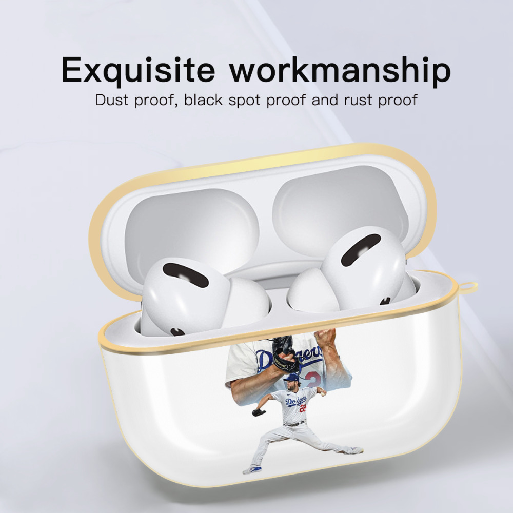 Clayton Kershaw 2 Luxury Gold AirPods Pro Case With Keychain, Flexible PC Material, Full Protection, Precise Cutouts, Anti-Fingerprint, Washable, Durable Design