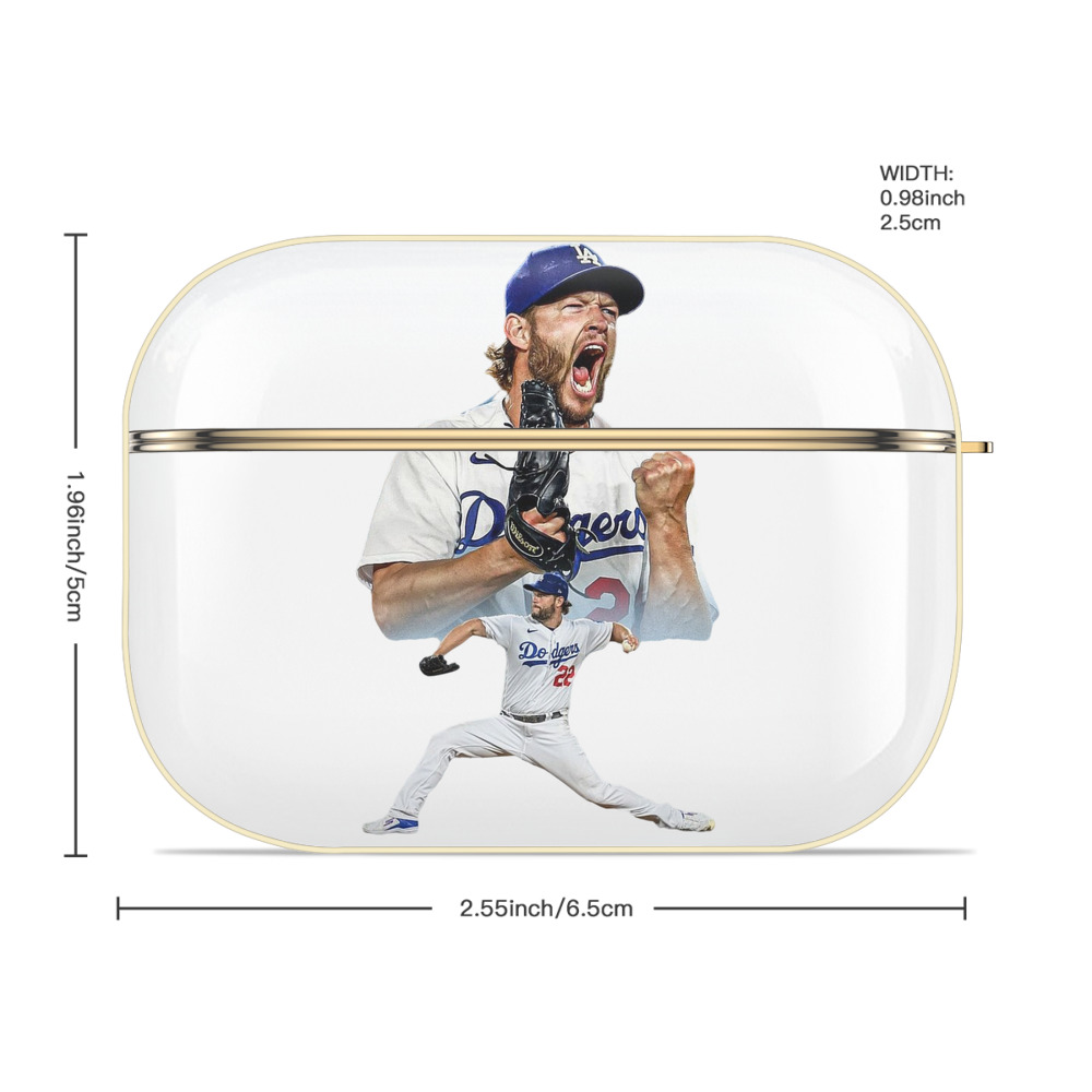 Clayton Kershaw 2 Luxury Gold AirPods Pro Case With Keychain, Flexible PC Material, Full Protection, Precise Cutouts, Anti-Fingerprint, Washable, Durable Design