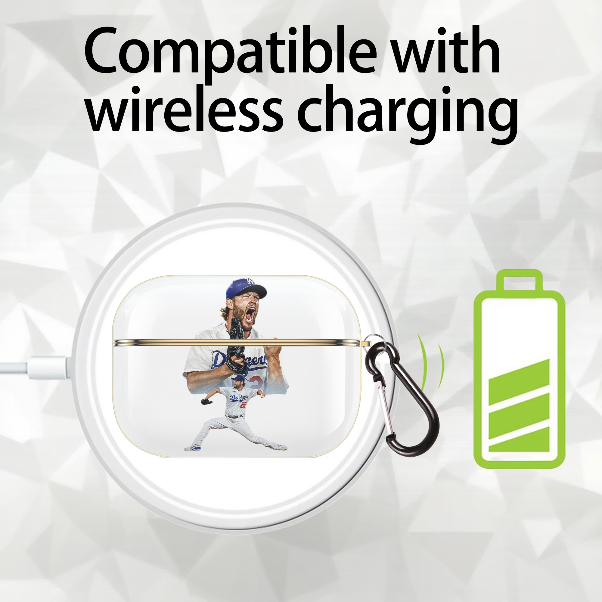 Clayton Kershaw 2 Luxury Gold AirPods Pro Case With Keychain, Flexible PC Material, Full Protection, Precise Cutouts, Anti-Fingerprint, Washable, Durable Design