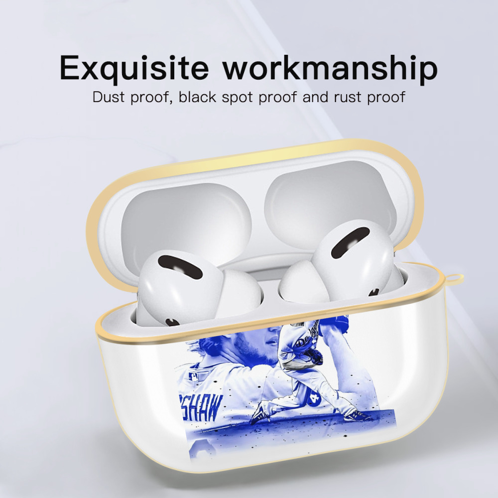 Clayton Kershaw 3 Luxury Gold AirPods Pro Case With Keychain, Flexible PC Material, Full Protection, Precise Cutouts, Anti-Fingerprint, Washable, Durable Design