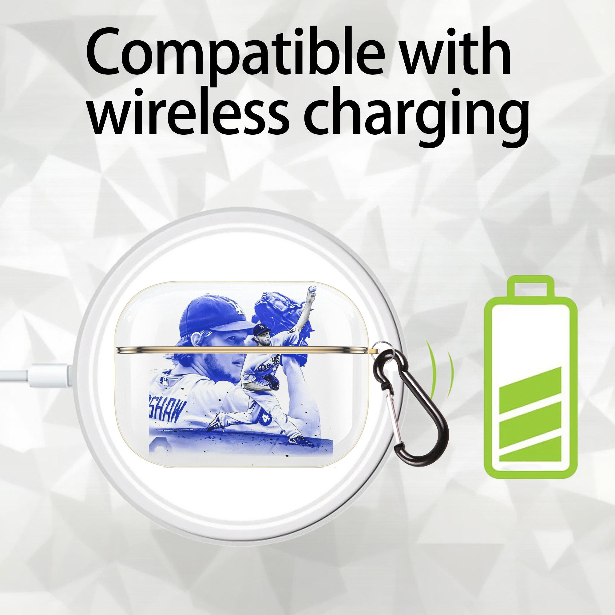 Clayton Kershaw 3 Luxury Gold AirPods Pro Case With Keychain, Flexible PC Material, Full Protection, Precise Cutouts, Anti-Fingerprint, Washable, Durable Design