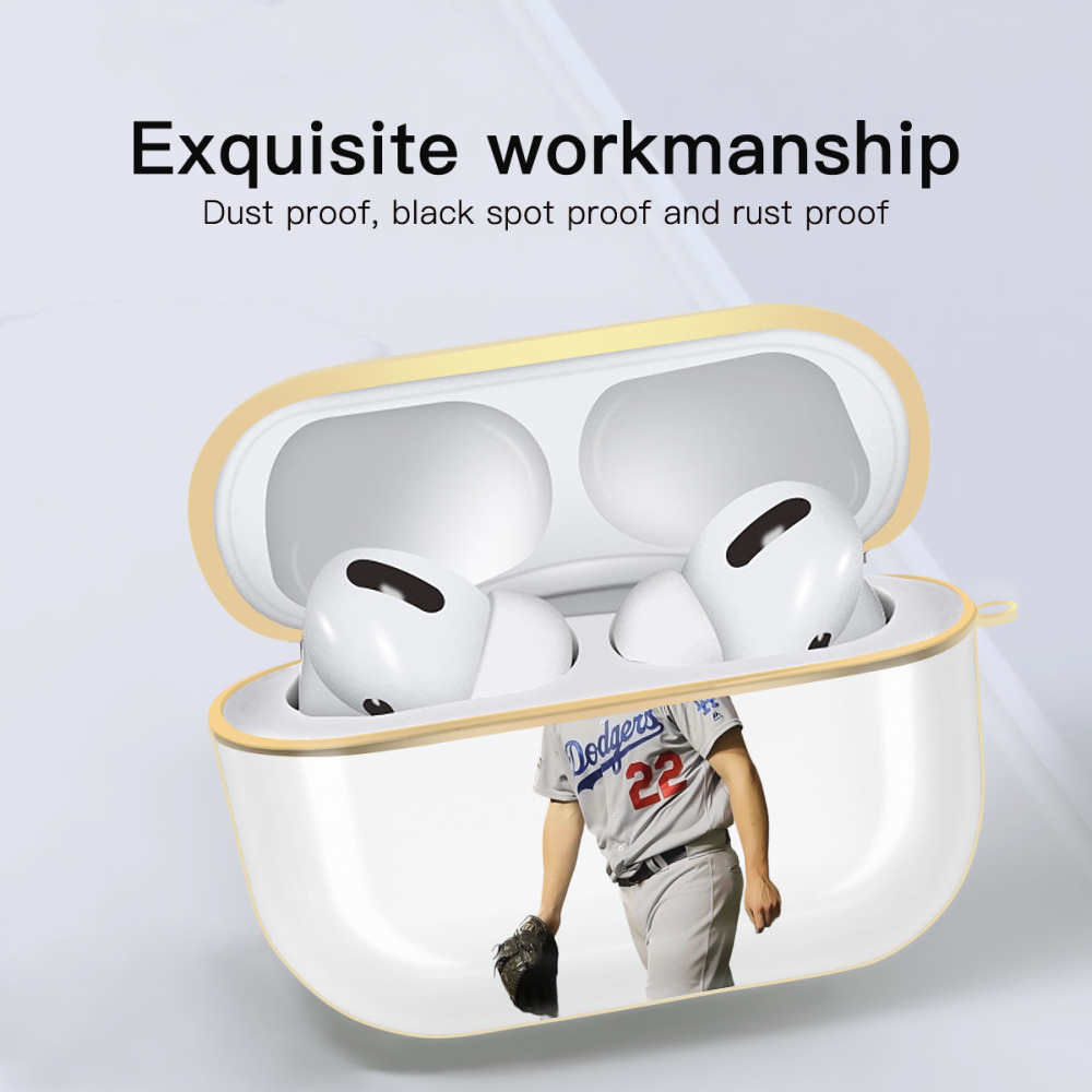 Clayton Kershaw 5 Luxury Gold AirPods Pro Case With Keychain, Flexible PC Material, Full Protection, Precise Cutouts, Anti-Fingerprint, Washable, Durable Design