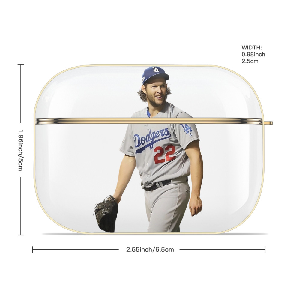 Clayton Kershaw 5 Luxury Gold AirPods Pro Case With Keychain, Flexible PC Material, Full Protection, Precise Cutouts, Anti-Fingerprint, Washable, Durable Design