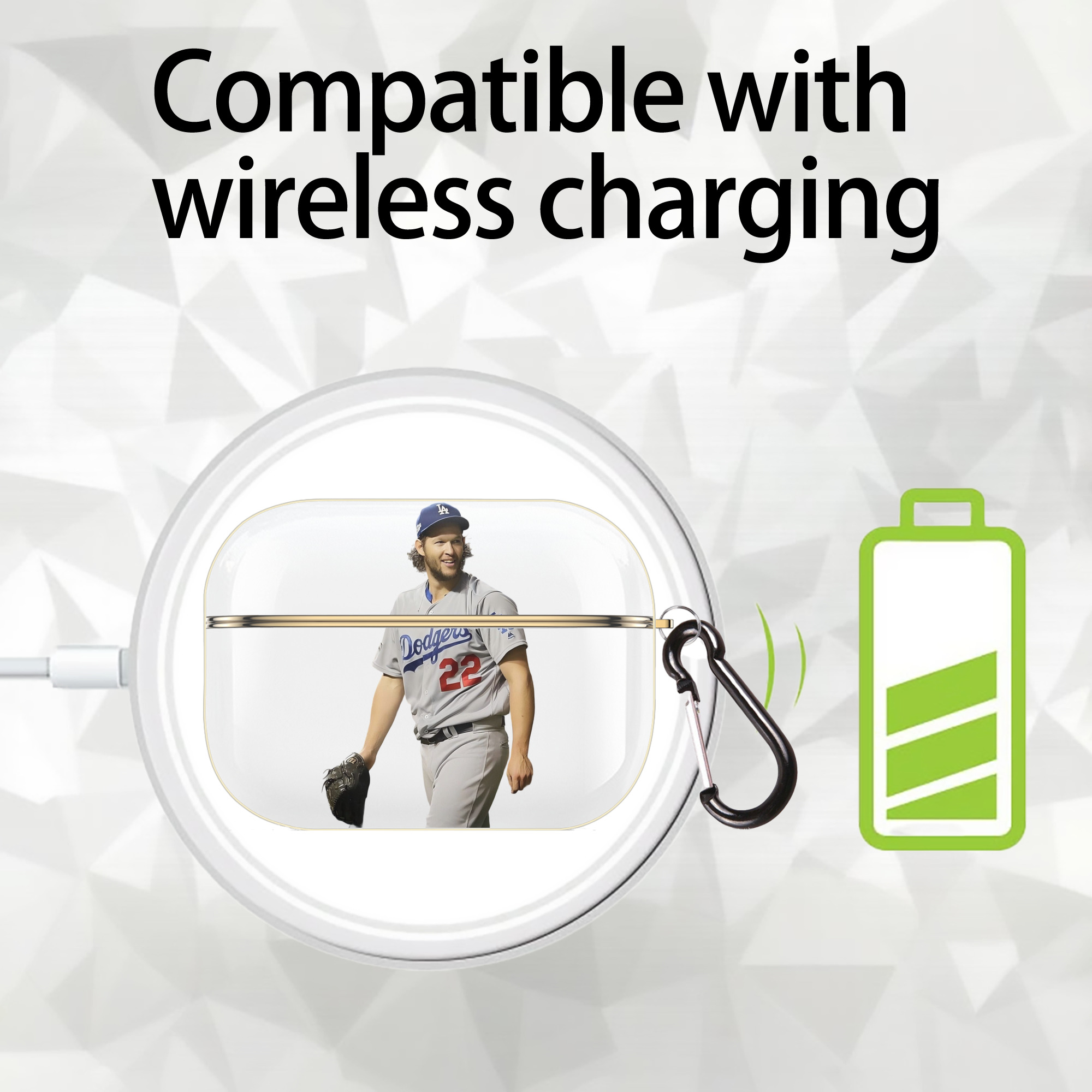 Clayton Kershaw 5 Luxury Gold AirPods Pro Case With Keychain, Flexible PC Material, Full Protection, Precise Cutouts, Anti-Fingerprint, Washable, Durable Design