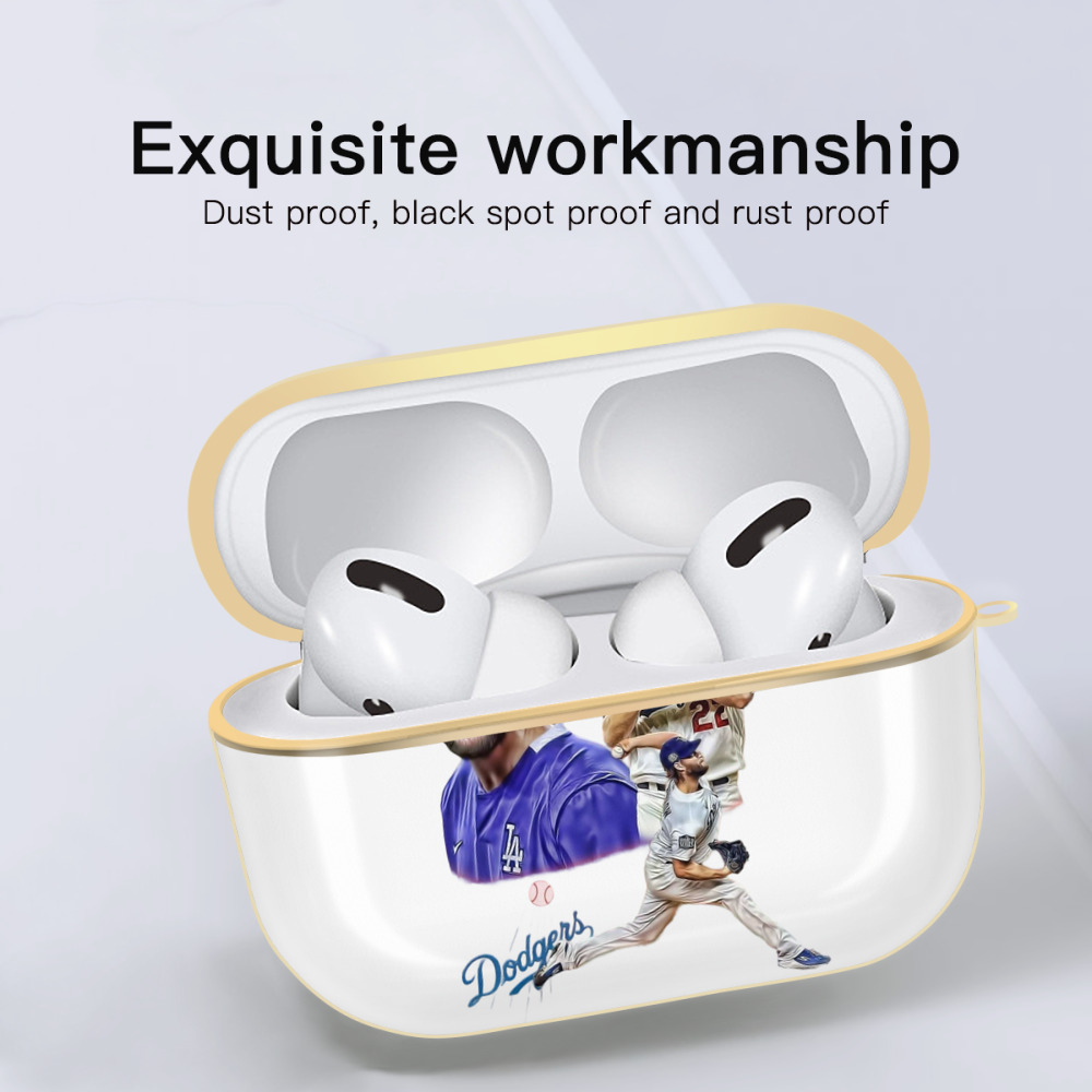 Clayton Kershaw 6 Luxury Gold AirPods Pro Case With Keychain, Flexible PC Material, Full Protection, Precise Cutouts, Anti-Fingerprint, Washable, Durable Design