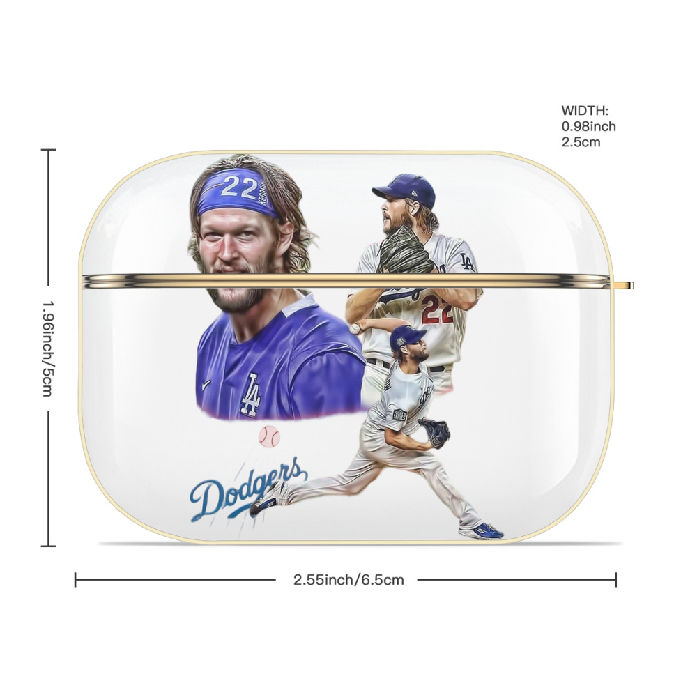 Clayton Kershaw 6 Luxury Gold AirPods Pro Case With Keychain, Flexible PC Material, Full Protection, Precise Cutouts, Anti-Fingerprint, Washable, Durable Design