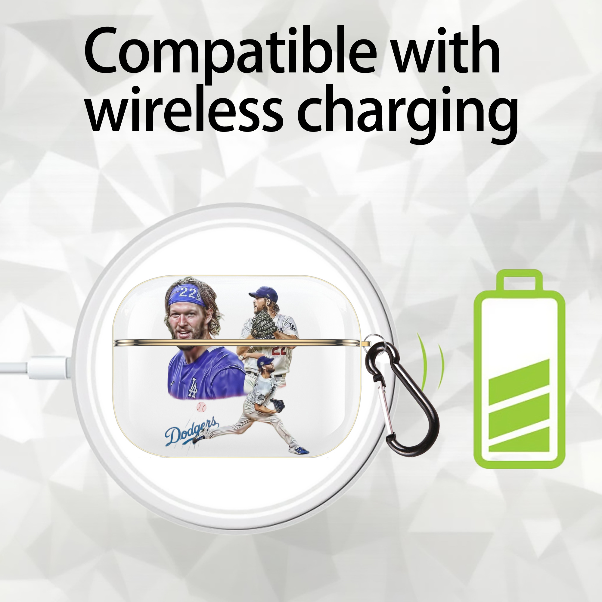 Clayton Kershaw 6 Luxury Gold AirPods Pro Case With Keychain, Flexible PC Material, Full Protection, Precise Cutouts, Anti-Fingerprint, Washable, Durable Design