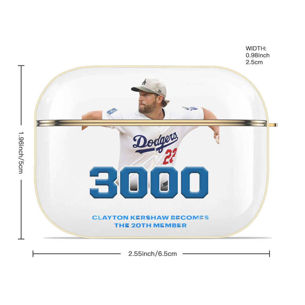 Clayton Kershaw 7 Luxury Gold AirPods Pro Case With Keychain, Flexible PC Material, Full Protection, Precise Cutouts, Anti-Fingerprint, Washable, Durable Design