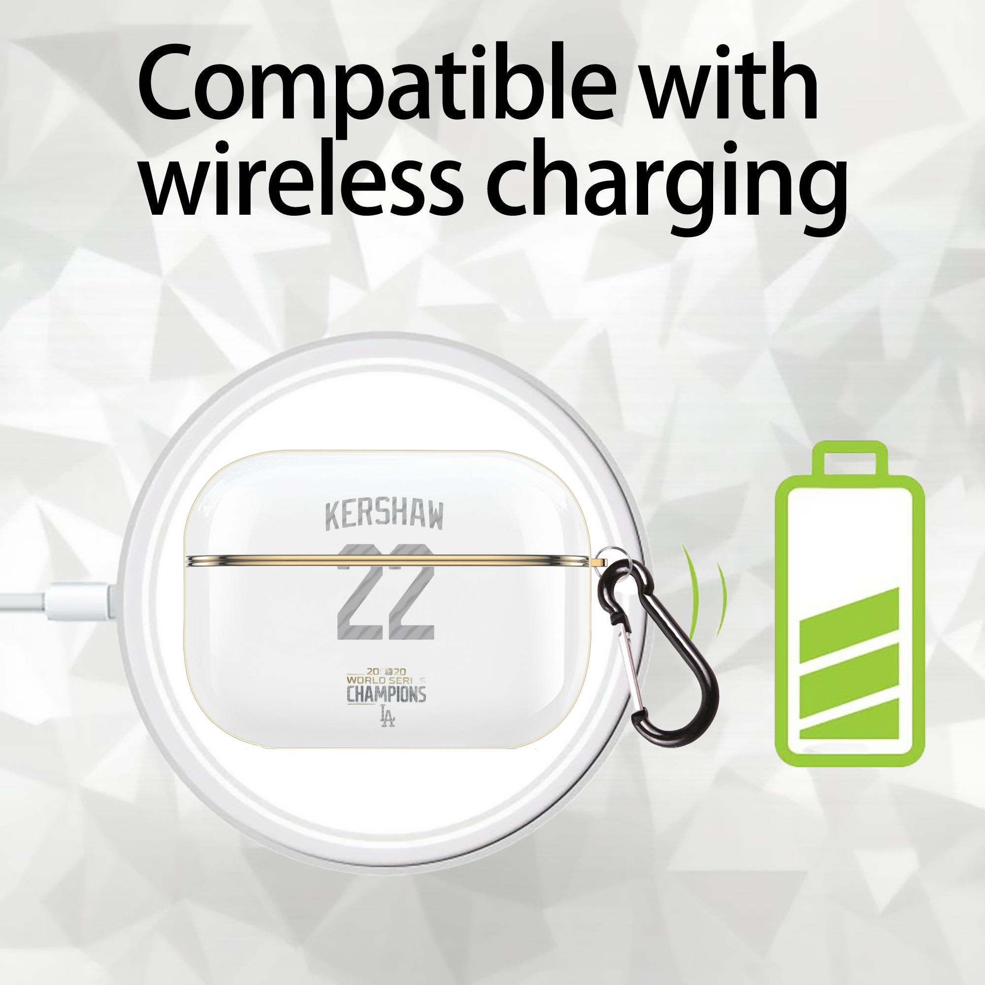 Clayton Kershaw 8 Luxury Gold AirPods Pro Case With Keychain, Flexible PC Material, Full Protection, Precise Cutouts, Anti-Fingerprint, Washable, Durable Design