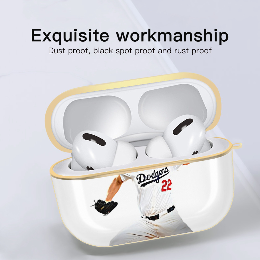 Clayton Kershaw  9 Luxury Gold AirPods Pro Case With Keychain, Flexible PC Material, Full Protection, Precise Cutouts, Anti-Fingerprint, Washable, Durable Design