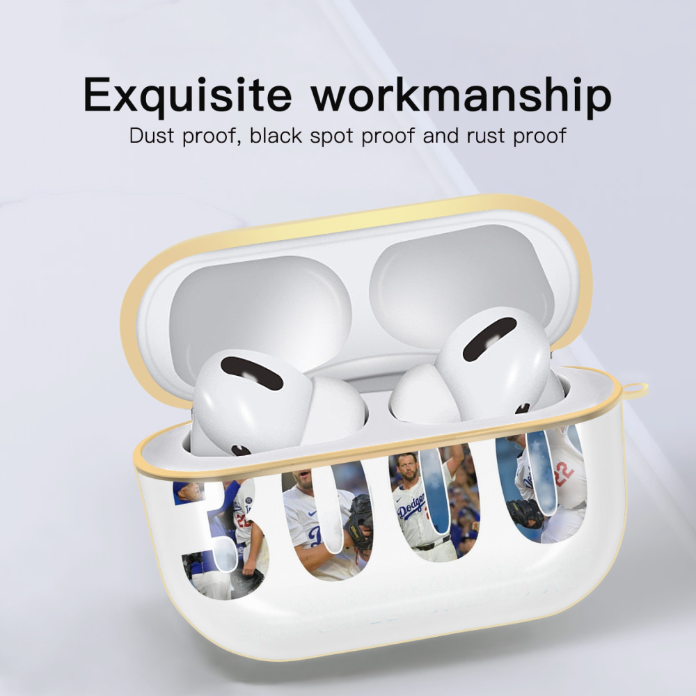 Clayton Kershaw 10 Luxury Gold AirPods Pro Case With Keychain, Flexible PC Material, Full Protection, Precise Cutouts, Anti-Fingerprint, Washable, Durable Design