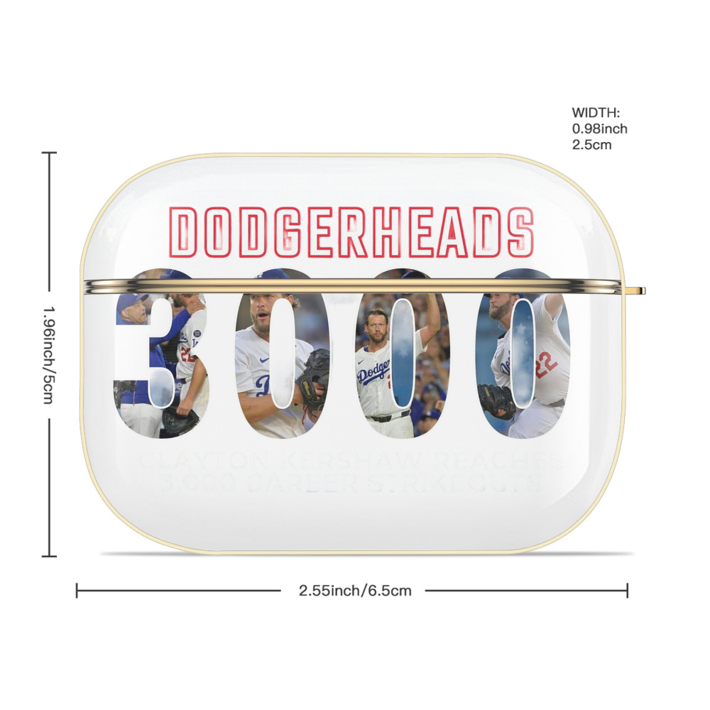 Clayton Kershaw 10 Luxury Gold AirPods Pro Case With Keychain, Flexible PC Material, Full Protection, Precise Cutouts, Anti-Fingerprint, Washable, Durable Design