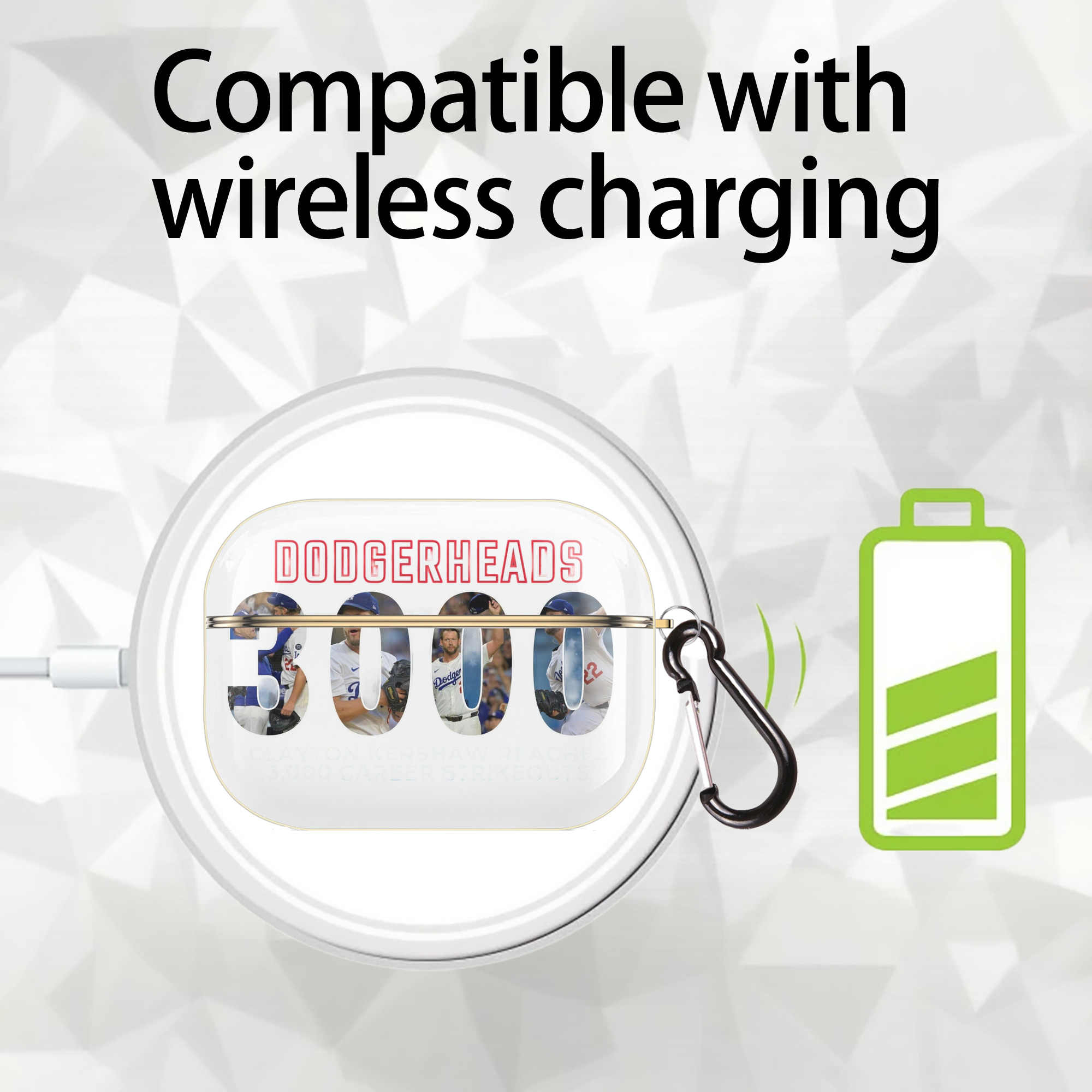 Clayton Kershaw 10 Luxury Gold AirPods Pro Case With Keychain, Flexible PC Material, Full Protection, Precise Cutouts, Anti-Fingerprint, Washable, Durable Design