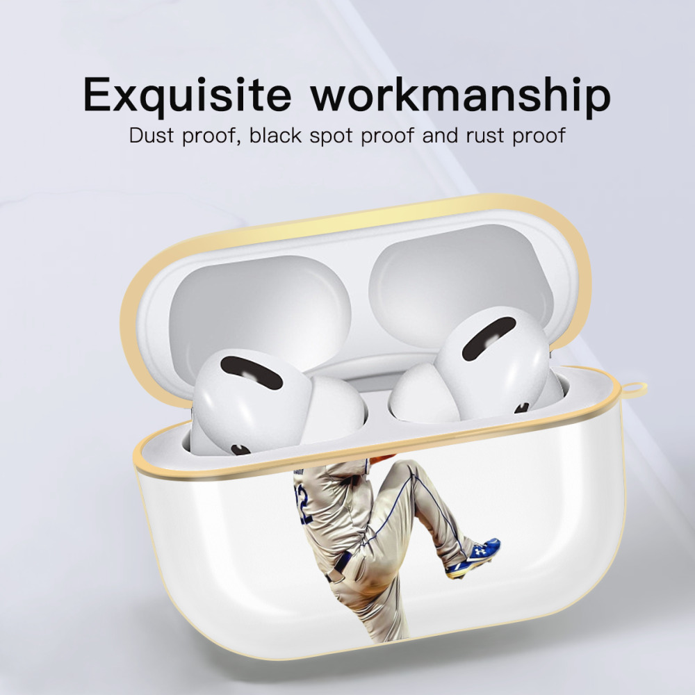 Clayton Kershaw 11 Luxury Gold AirPods Pro Case With Keychain, Flexible PC Material, Full Protection, Precise Cutouts, Anti-Fingerprint, Washable, Durable Design