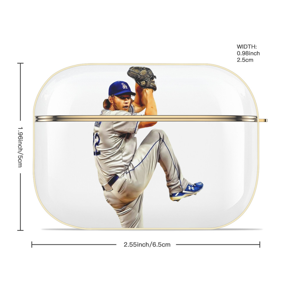 Clayton Kershaw 11 Luxury Gold AirPods Pro Case With Keychain, Flexible PC Material, Full Protection, Precise Cutouts, Anti-Fingerprint, Washable, Durable Design