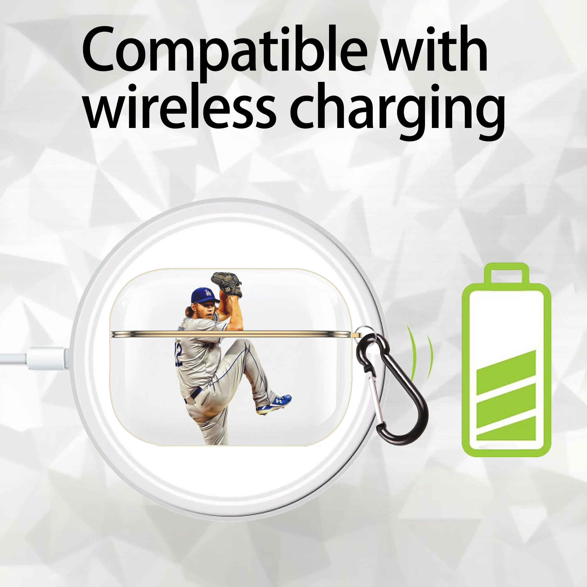 Clayton Kershaw 11 Luxury Gold AirPods Pro Case With Keychain, Flexible PC Material, Full Protection, Precise Cutouts, Anti-Fingerprint, Washable, Durable Design