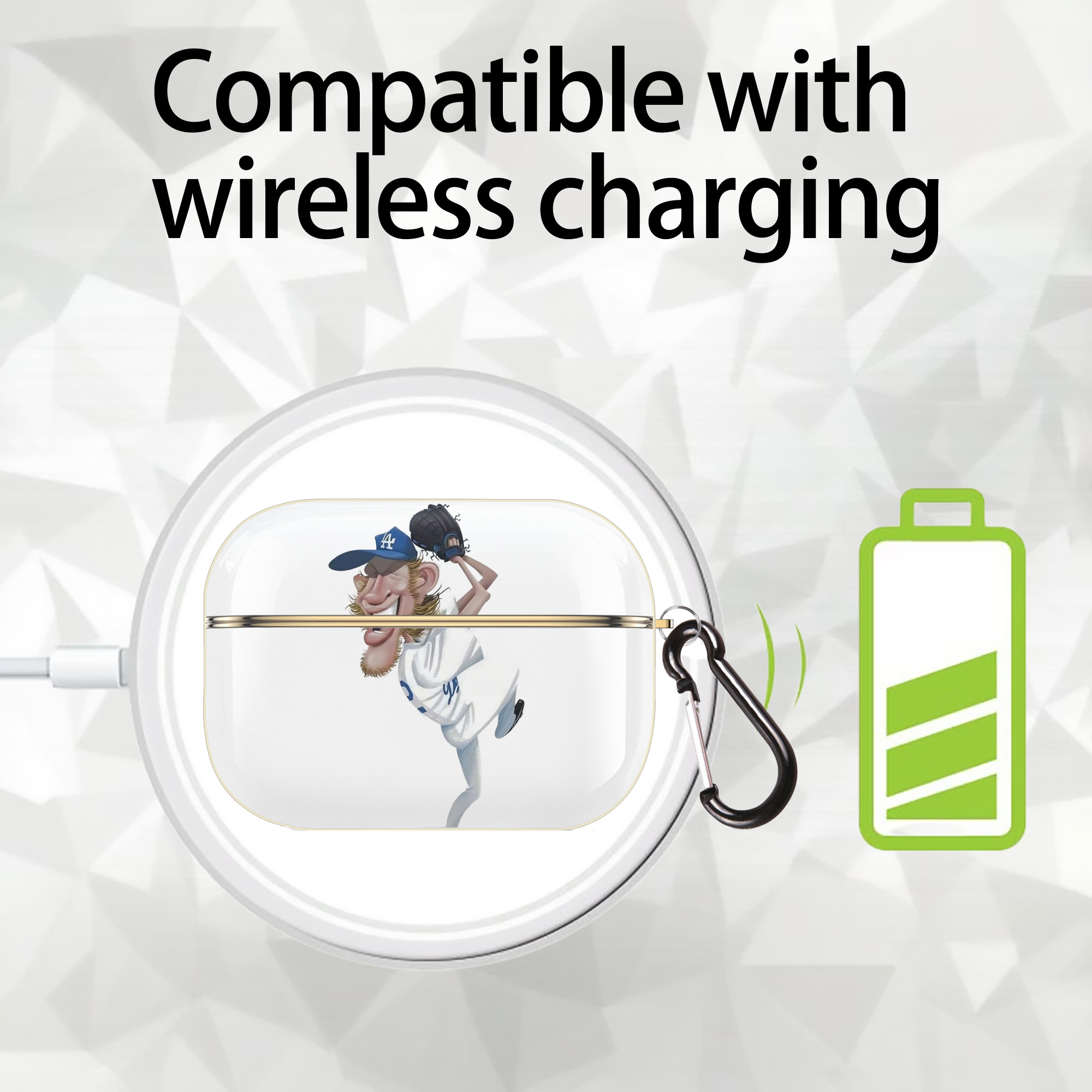 Clayton Kershaw  12 Luxury Gold AirPods Pro Case With Keychain, Flexible PC Material, Full Protection, Precise Cutouts, Anti-Fingerprint, Washable, Durable Design