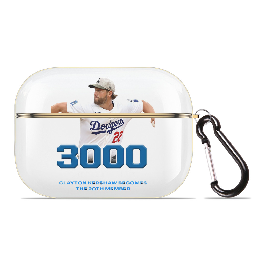 Clayton Kershaw 7 Luxury Gold AirPods Pro Case With Keychain, Flexible PC Material, Full Protection, Precise Cutouts, Anti-Fingerprint, Washable, Durable Design