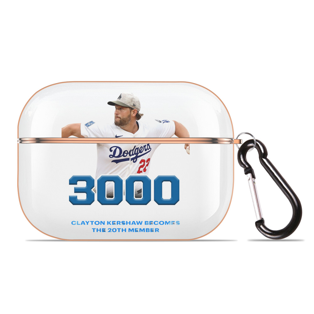 Clayton Kershaw 7 AirPods Pro Protective Case Rose Gold, Flexible PC Material, Precise Fit, Anti-Slip Cover, Full Protection, Fingerprint Resistant, Washable With Keychain