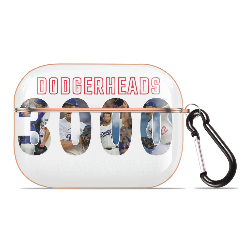 Clayton Kershaw 10 AirPods Pro Protective Case Rose Gold, Flexible PC Material, Precise Fit, Anti-Slip Cover, Full Protection, Fingerprint Resistant, Washable With Keychain