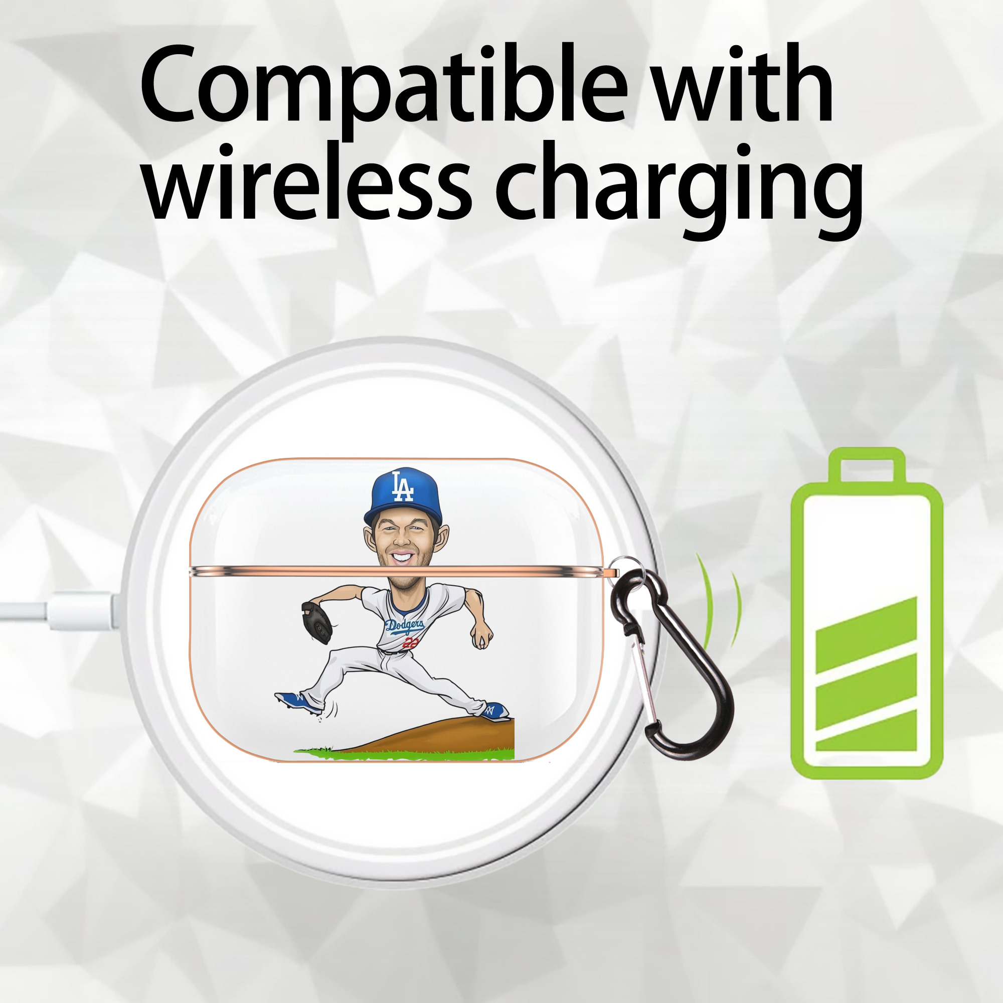 Clayton Kershaw  1 AirPods Pro Protective Case Rose Gold, Flexible PC Material, Precise Fit, Anti-Slip Cover, Full Protection, Fingerprint Resistant, Washable With Keychain