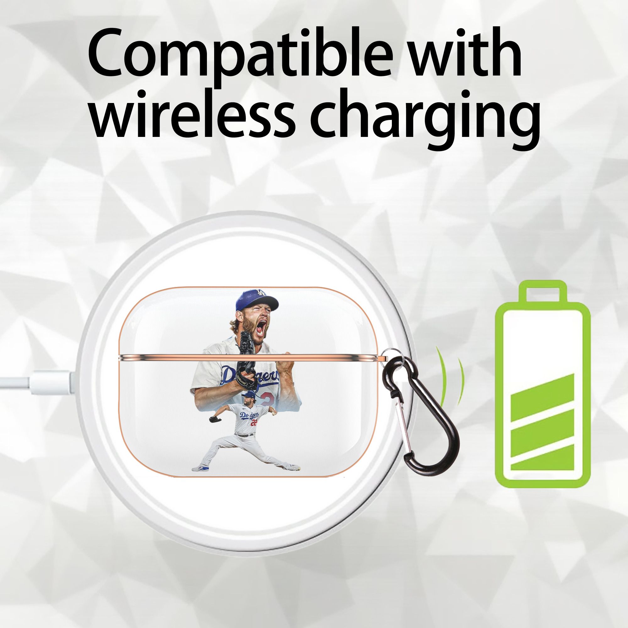 Clayton Kershaw 2 AirPods Pro Protective Case Rose Gold, Flexible PC Material, Precise Fit, Anti-Slip Cover, Full Protection, Fingerprint Resistant, Washable With Keychain