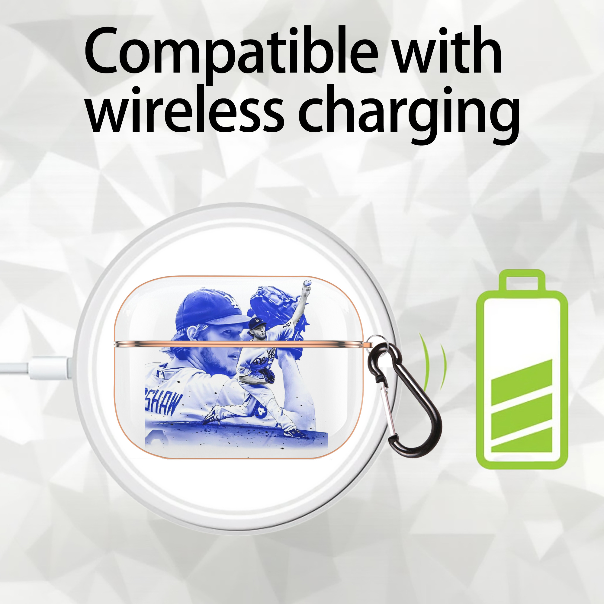 Clayton Kershaw 3 AirPods Pro Protective Case Rose Gold, Flexible PC Material, Precise Fit, Anti-Slip Cover, Full Protection, Fingerprint Resistant, Washable With Keychain