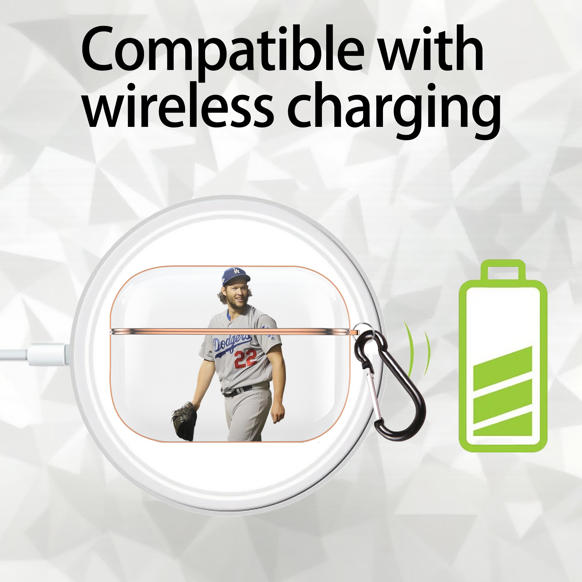 Clayton Kershaw 5 AirPods Pro Protective Case Rose Gold, Flexible PC Material, Precise Fit, Anti-Slip Cover, Full Protection, Fingerprint Resistant, Washable With Keychain