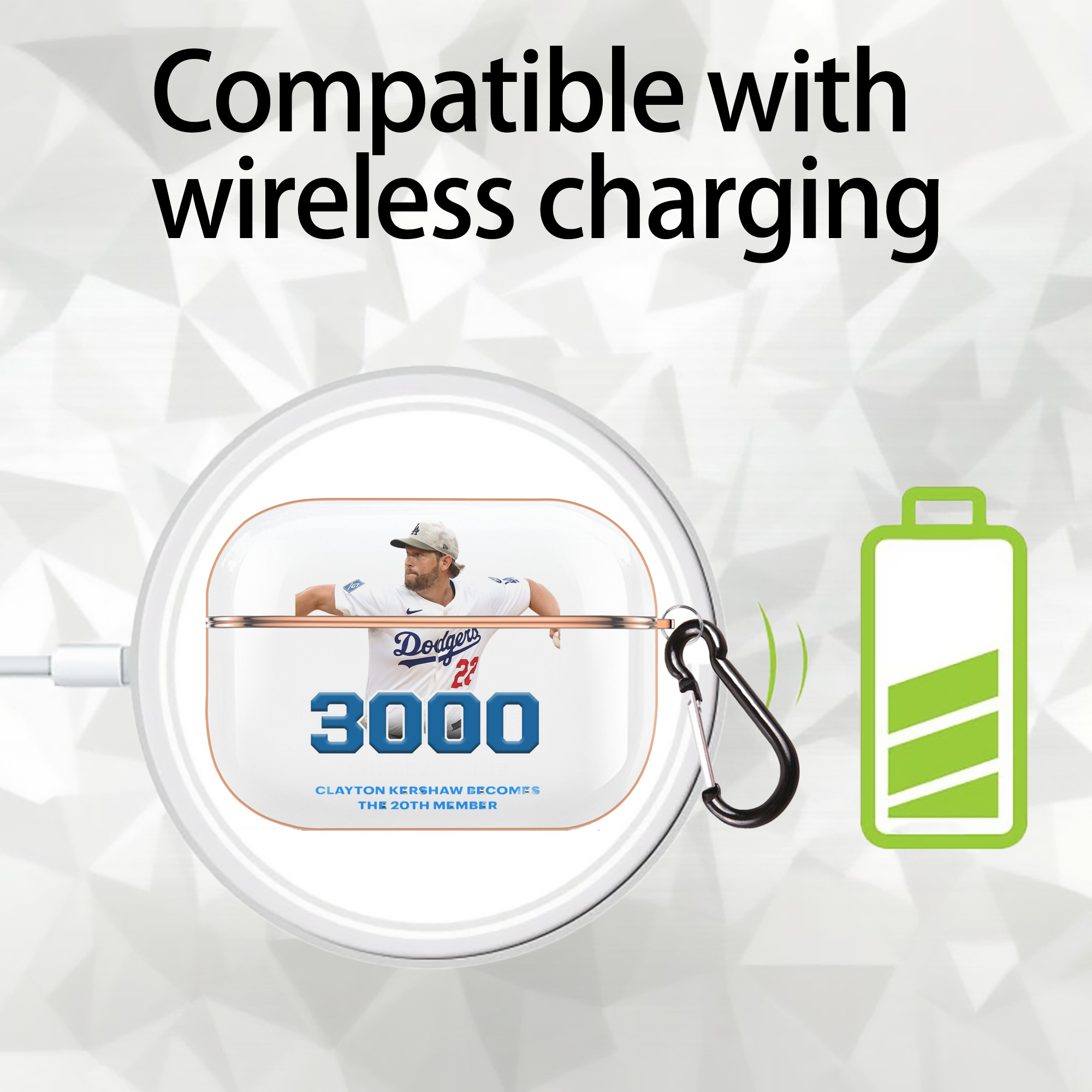 Clayton Kershaw 7 AirPods Pro Protective Case Rose Gold, Flexible PC Material, Precise Fit, Anti-Slip Cover, Full Protection, Fingerprint Resistant, Washable With Keychain