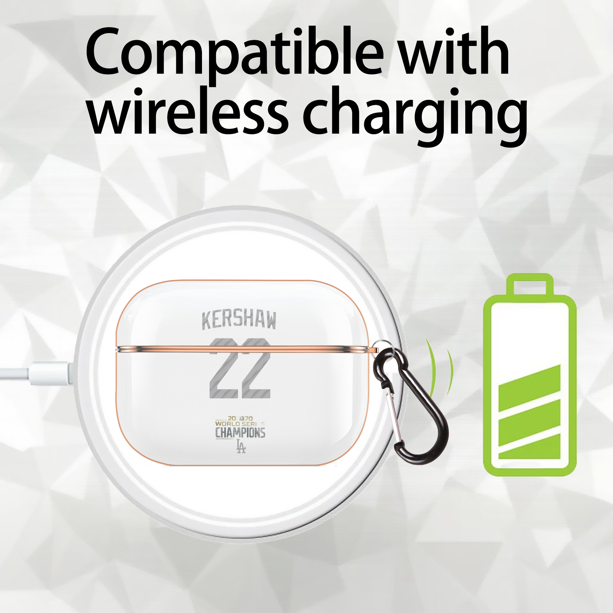 Clayton Kershaw 8 AirPods Pro Protective Case Rose Gold, Flexible PC Material, Precise Fit, Anti-Slip Cover, Full Protection, Fingerprint Resistant, Washable With Keychain